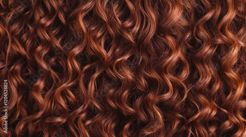 Close-up texture of auburn curly hair.