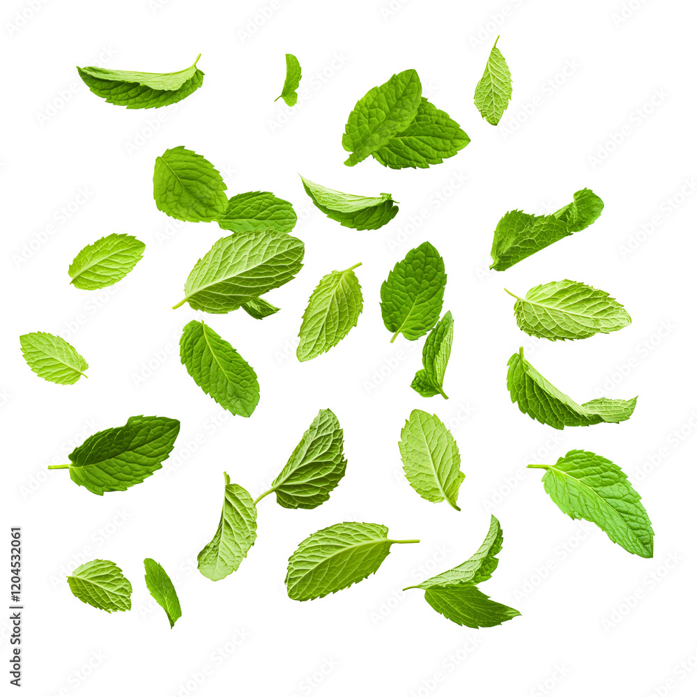 Fresh Green Mint Leaves Isolated Background for Herbal Tea Collection Fresh Green Mint Leaves Isolated Background for Herbal Tea Collection