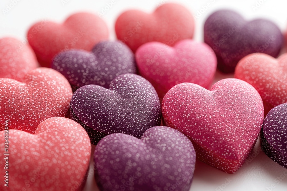 A detailed shot of variously colored heart shapes arranged together A detailed shot of variously colored heart shapes arranged together