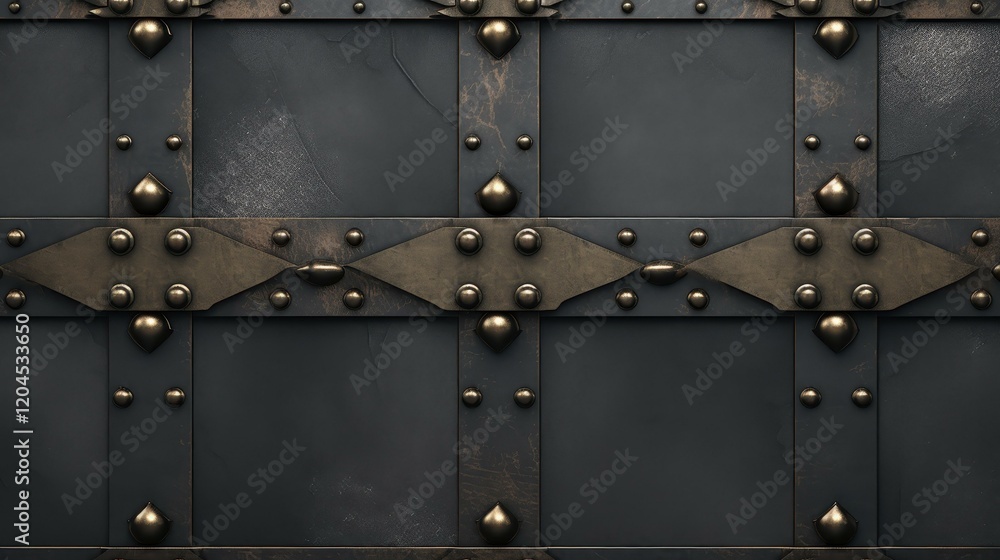 Fototapeta premium A striking golden metal grid plate adorned with rivets, perfect for industrialinspired designs and backgrounds.