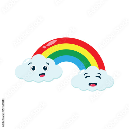Doodle happy cloud with rainbow cartoon character