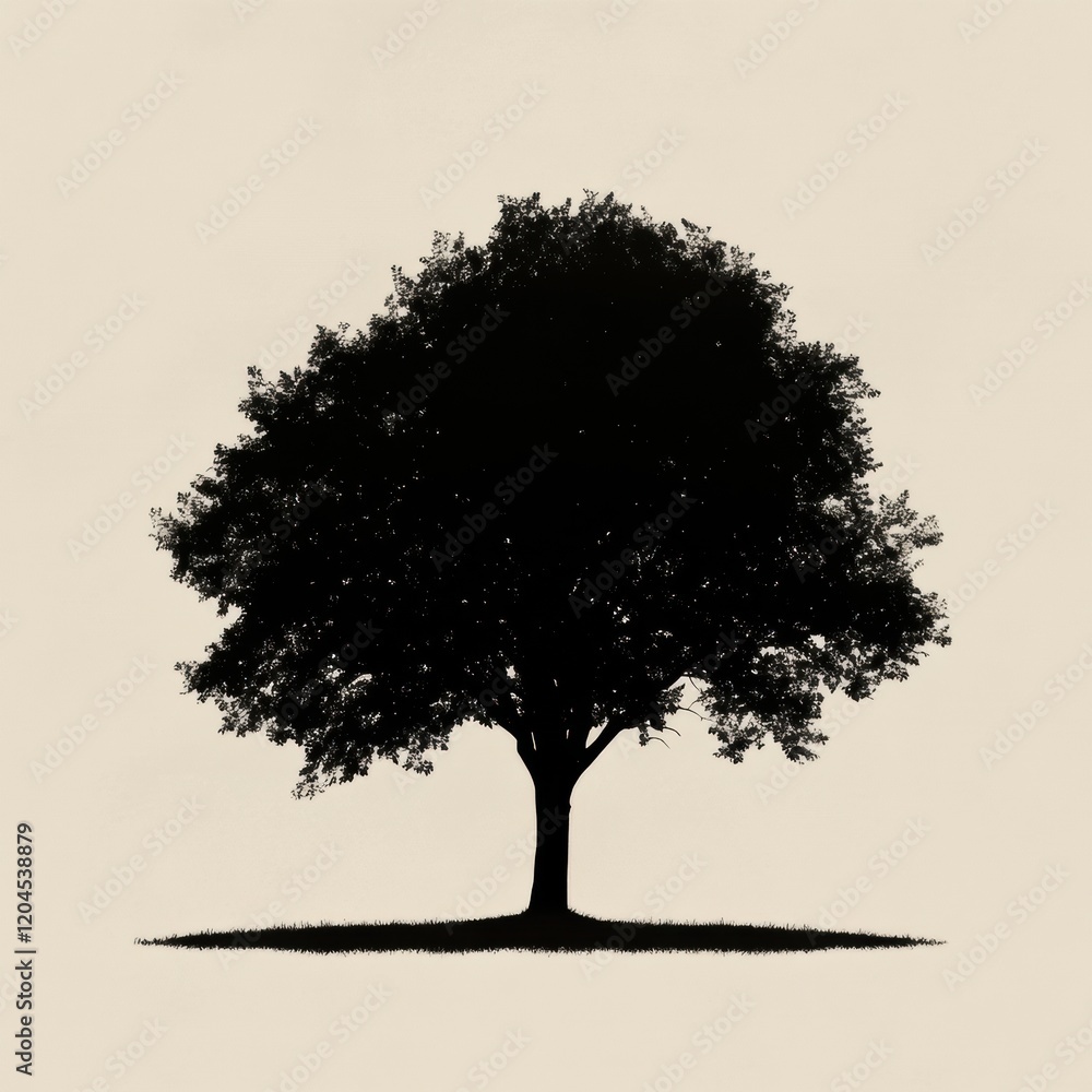 Fototapeta premium Silhouette of a large tree against a pale background showcasing nature’s beauty and tranquillity in a calm setting. Generative AI