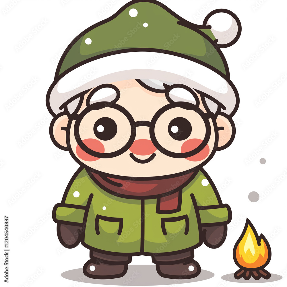 A cartoon grandfather making a bonfire A cartoon grandfather making a bonfire