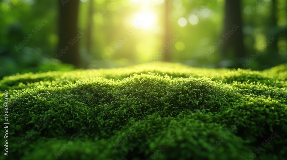 Naklejka premium closeup or macro beautiful moss in forest background