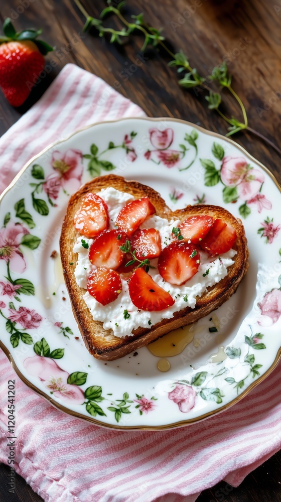cozy breakfast setup featuring heart-shaped toasts served on a delicate floral print plate, styled for a rustic, inviting vibe cozy breakfast setup featuring heart-shaped toasts served on a delicate floral print plate, styled for a rustic, inviting vibe