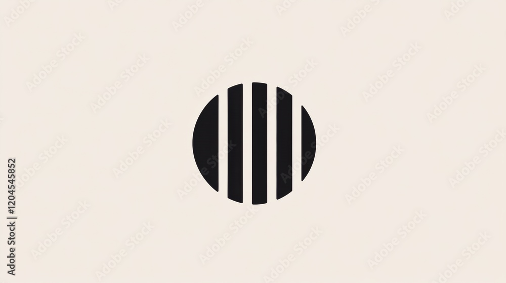Minimalist black circle with vertical stripes on a light background in a modern design. Generative AI Minimalist black circle with vertical stripes on a light background in a modern design. Generative AI