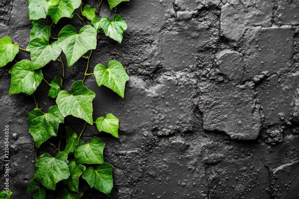 Lush green ivy vines climbing a dark, textured wall, creating a vibrant contrast. Lush green ivy vines climbing a dark, textured wall, creating a vibrant contrast.