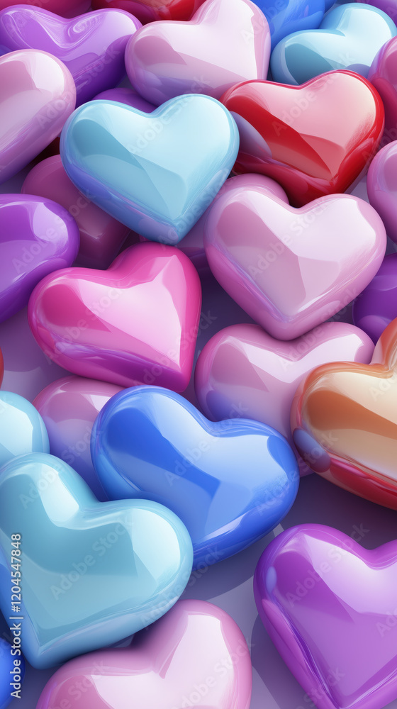 Colorful 3D Hearts Clustered Together, Vibrant and Festive Design for Valentine's Day Celebrations, 3D Hearts Background Colorful 3D Hearts Clustered Together, Vibrant and Festive Design for Valentine's Day Celebrations, 3D Hearts Background