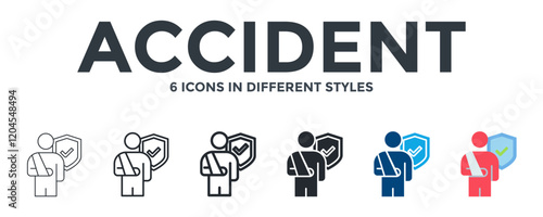 Accident Icon In Different Style Vector Illustration. Designed In Thin Line, Regular Line, Bold Line, Glyph, Color Fill, And Flat Style Can Be Used For Web