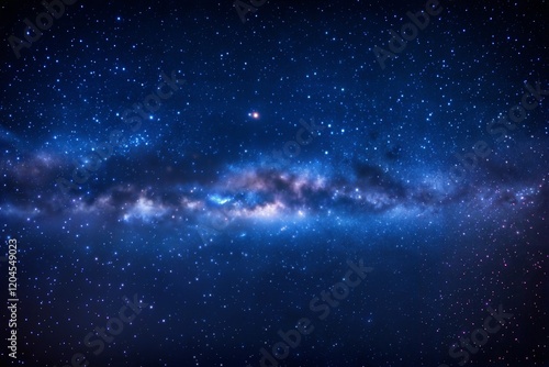 Panorama blue night sky milky way and star on dark background.Universe filled, nebula and galaxy with noise and grain.Photo by long exposure and select white balance.Dark night sky. photo