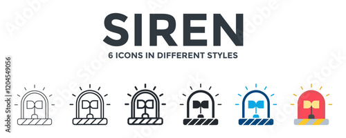 Siren Icon In Different Style Vector Illustration. Designed In Thin Line, Regular Line, Bold Line, Glyph, Color Fill, And Flat Style Can Be Used For Web