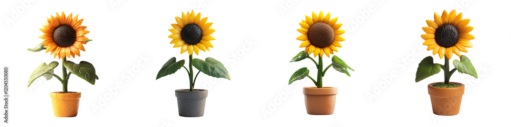 Obraz premium Potted Sunflower Collection – Realistic Floral Illustration – Isolated on Transparent Background