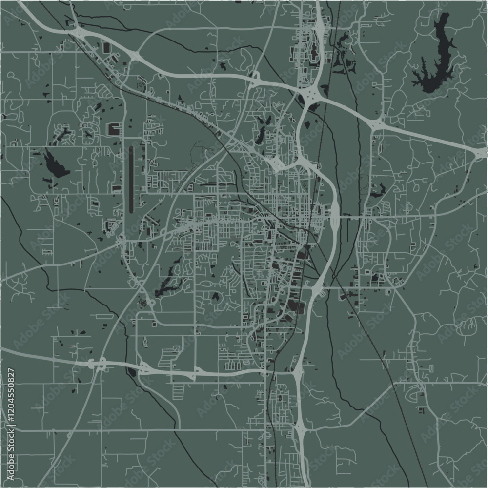 Obraz premium Map of Tupelo in Mississippi in a smooth dark style. Contains layered vector with roads water, parks, etc.