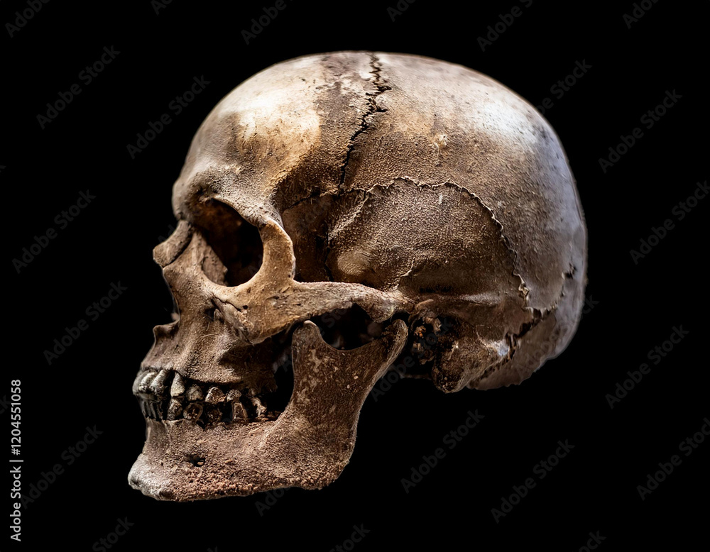 Obraz premium 古くて汚れた頭蓋骨(Skull on black background)