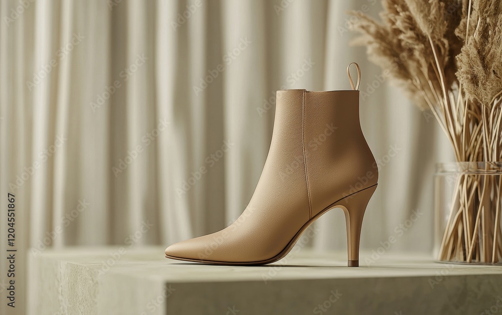 Obraz premium Trendy high-heel ankle boots with a soft matte texture placed on a modern fashion backdrop