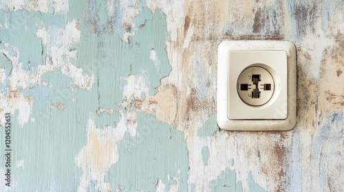 An unused wall socket with a childproof safety cover in place photo