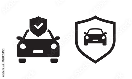 Car insurance icons. Two symbols of vehicle protection. Car insurance policy concept. Vector elemens. 