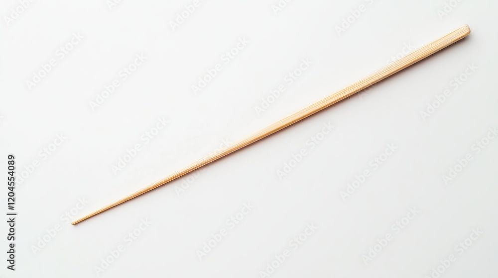 A single wooden toothpick displayed against a clean white background A single wooden toothpick displayed against a clean white background