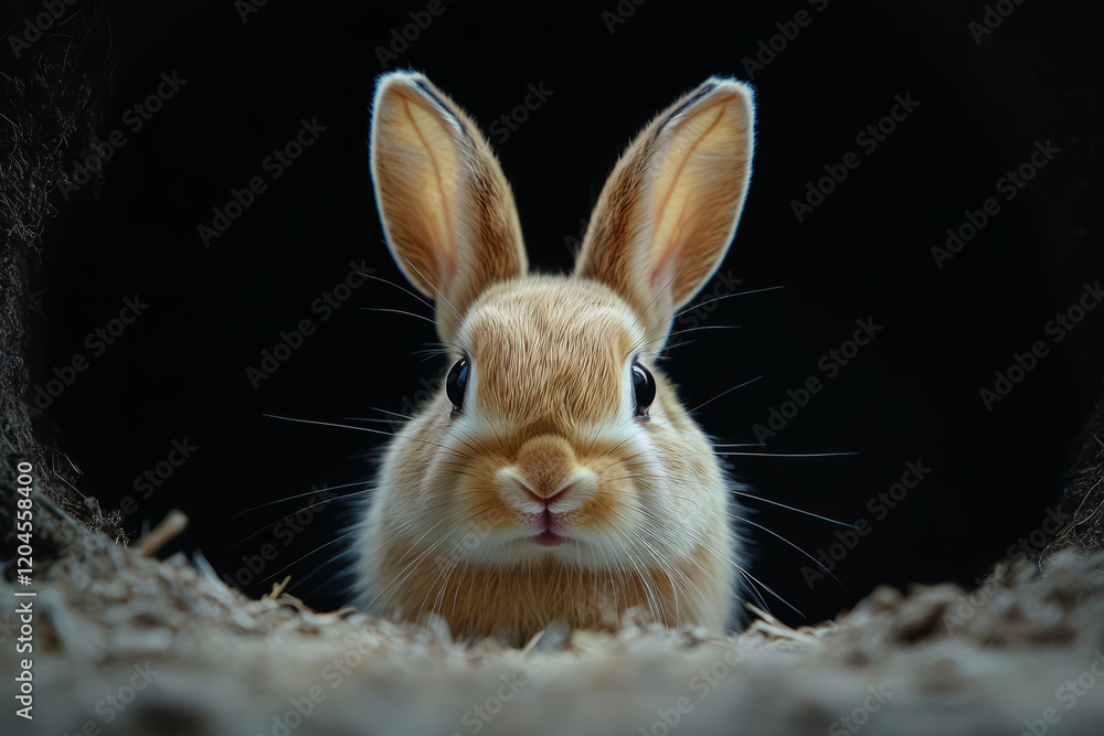 Obraz premium Curious rabbit emerging from burrow