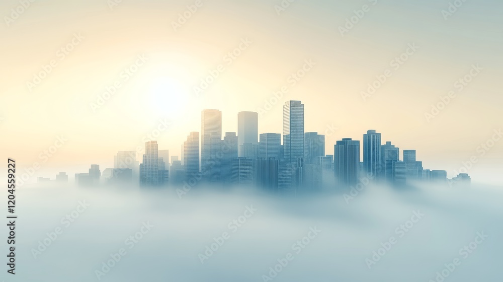Post-apocalyptic setting of a metropolis clouded with heavy air pollution and smog Post-apocalyptic setting of a metropolis clouded with heavy air pollution and smog