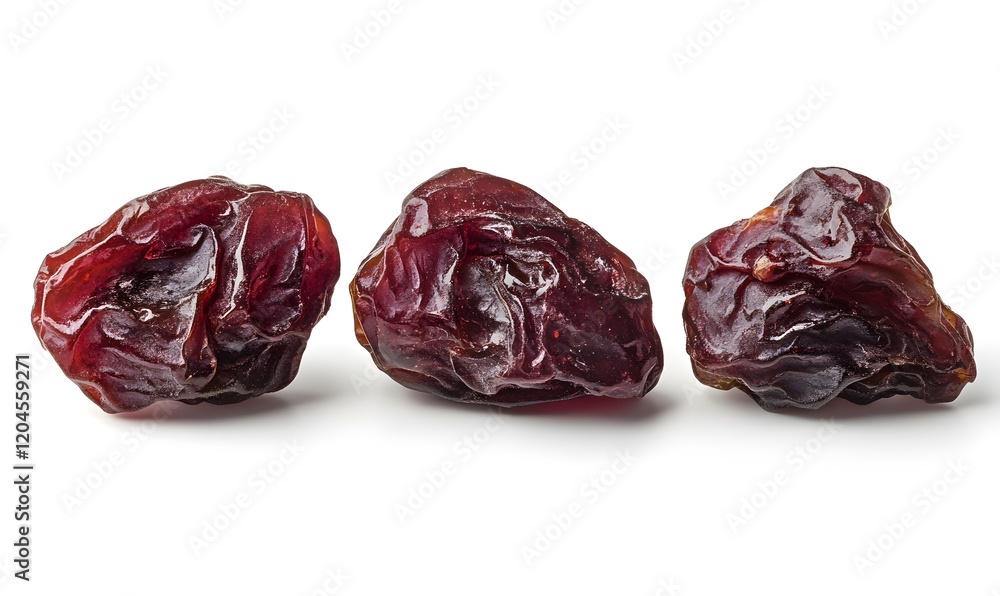 Three Dark Red Dried Cherries Isolated White Background Three Dark Red Dried Cherries Isolated White Background