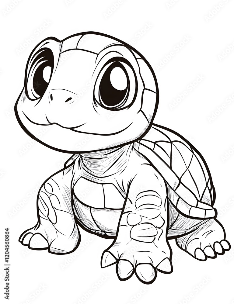 Adorable Cartoon Turtle With Large Eyes Sitting Adorable Cartoon Turtle With Large Eyes Sitting
