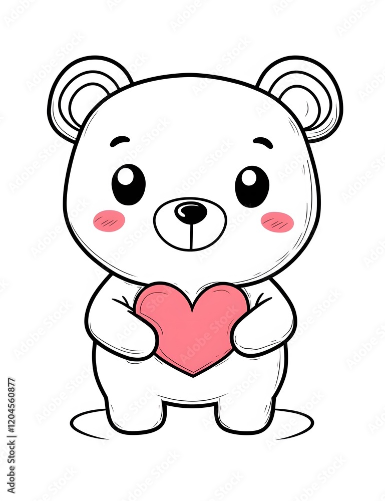 Obraz premium Adorable Cartoon Bear Holding a Pink Heart