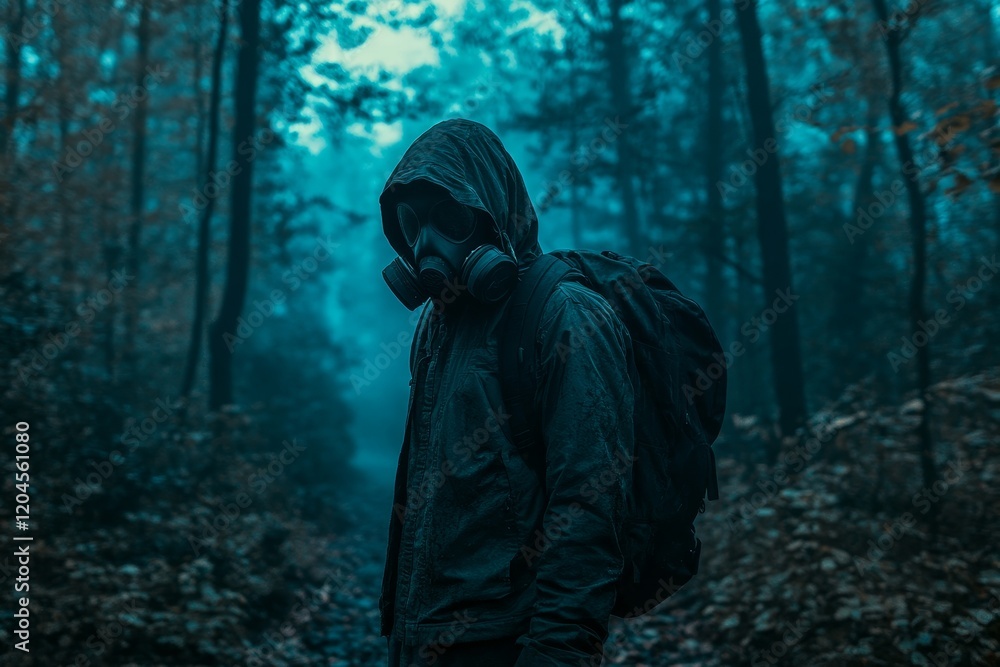 A man dressed in camouflage is depicted in a smoky, dark forest, suggesting life after a catastrophic event A man dressed in camouflage is depicted in a smoky, dark forest, suggesting life after a catastrophic event