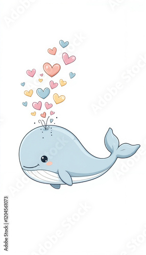 Adorable whale spouting pastel hearts, cheerful illustration photo