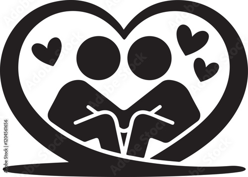 A vector of minimalist cozy couple icon in silhouette illustration, Love icon design for boyfriend or girlfriend with white background