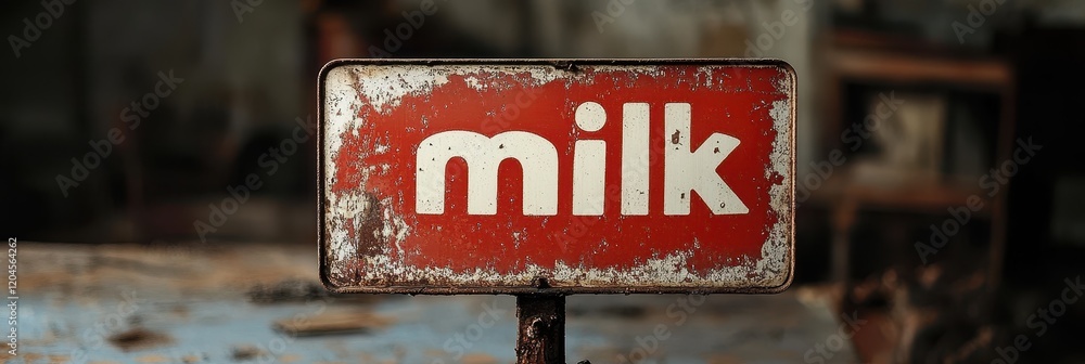 Close-up view of a rustic metal sign with the word Close-up view of a rustic metal sign with the word