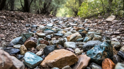 Wallpaper Mural Serene Trail of Colorful Stones: A Rocky Path Through a Tranquil Forest Torontodigital.ca
