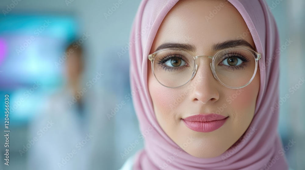 Confident female scientist in lab, research background Confident female scientist in lab, research background