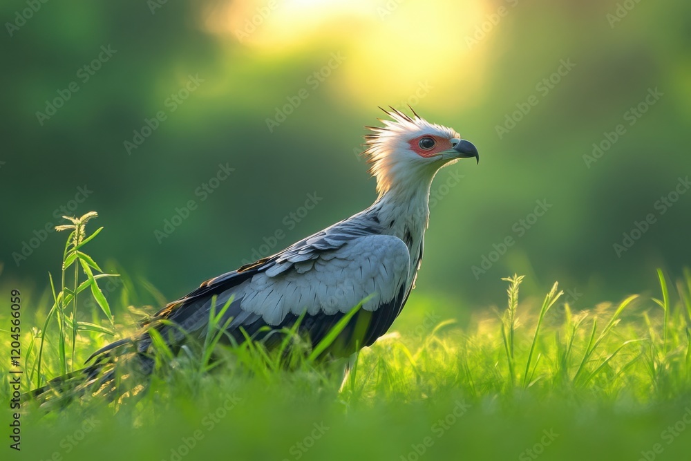 Majestic Bird of Prey in Lush Green Grass During Golden Hour, Showcasing Stunning Feather Details and Vibrant Colors in Natural Habitat Majestic Bird of Prey in Lush Green Grass During Golden Hour, Showcasing Stunning Feather Details and Vibrant Colors in Natural Habitat