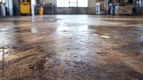 A polished, expansive floor reflects natural light in an industrial setting, showcasing pristine cleanliness and symmetry. photo