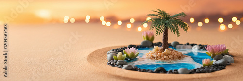 Obraz na płótnie Miniature Tropical Island Zen Garden Sunset Scene w salonie
