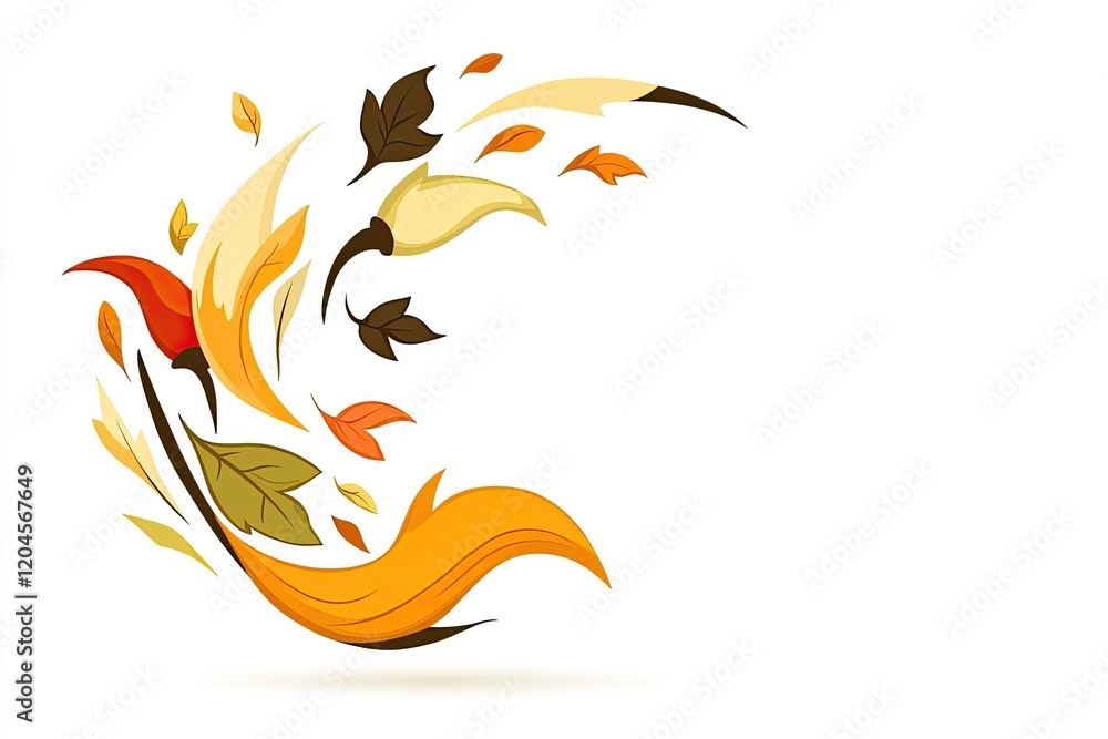 Fototapeta premium Vibrant autumn leaves swirling in a graceful motion against a clean, white background