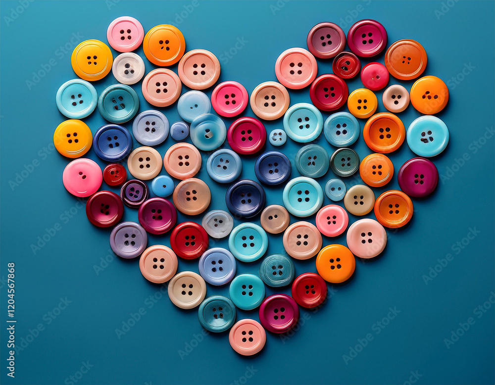 colorful buttons arranged in heart shape on blue background colorful buttons arranged in heart shape on blue background