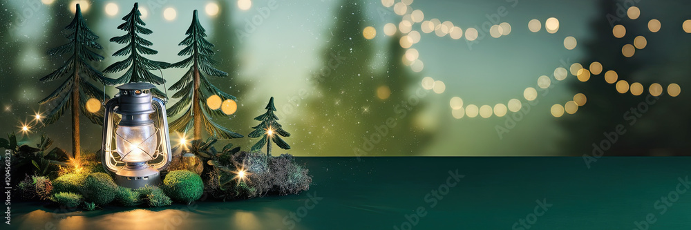 Festive Lantern Christmas Trees Fairy Lights Winter Scene