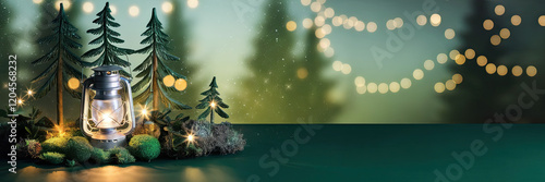 Obraz na płótnie Festive Lantern Christmas Trees Fairy Lights Winter Scene w salonie