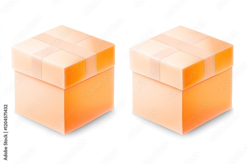 Two identical gift boxes with soft peach tones, placed side by side on a clean surface Two identical gift boxes with soft peach tones, placed side by side on a clean surface