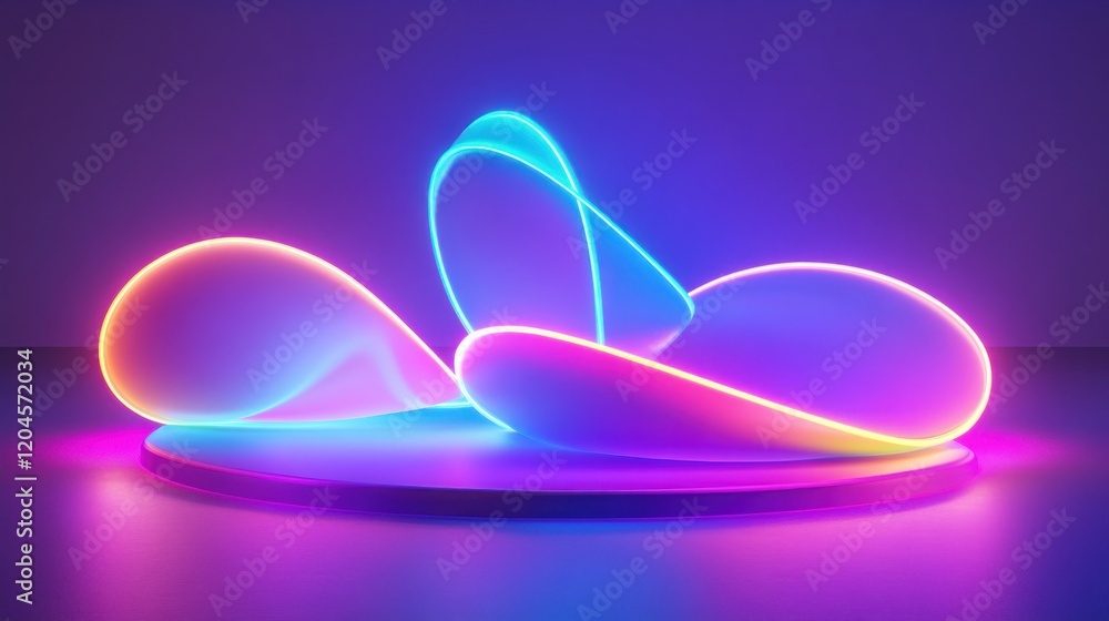 Abstract neon light shapes on a platform. Abstract neon light shapes on a platform.