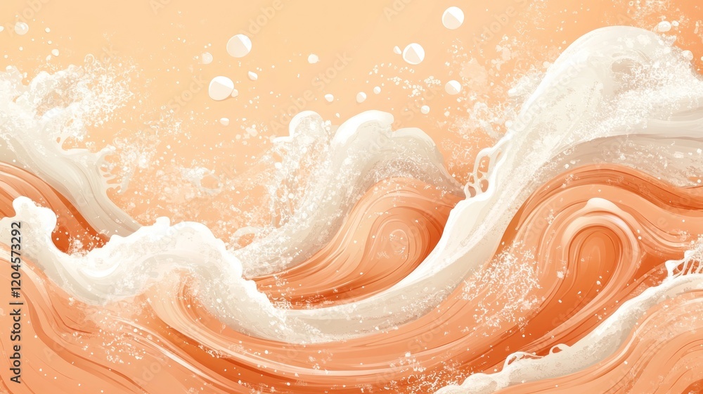Fototapeta premium Abstract peach-colored waves with white foam.
