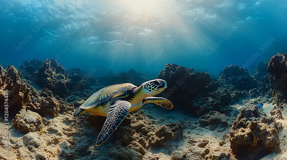 Fototapeta premium Majestic Sea Turtle in Vibrant Coral Reef