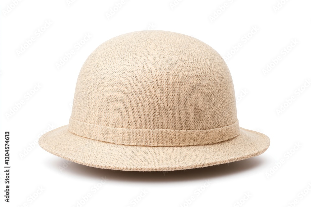 Stylish beige hat on a white background, showcasing its smooth texture and simple design Stylish beige hat on a white background, showcasing its smooth texture and simple design