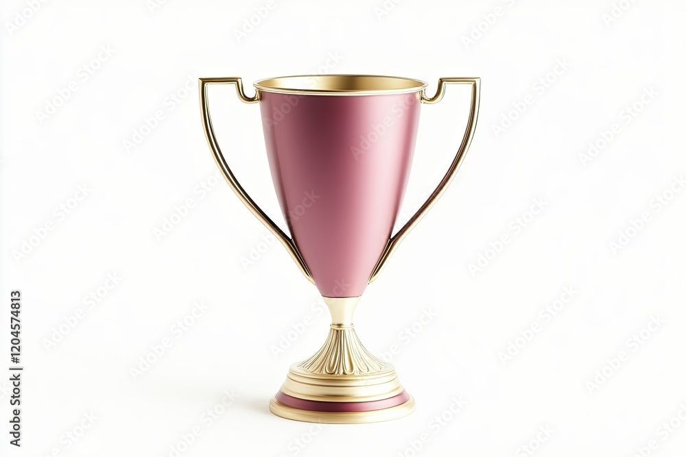 Elegant trophy with a pink finish and golden accents, set against a minimalist white background Elegant trophy with a pink finish and golden accents, set against a minimalist white background