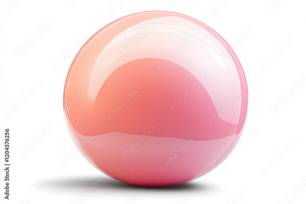 Fototapeta premium Glossy pink sphere on a white background, showcasing smooth texture and reflections