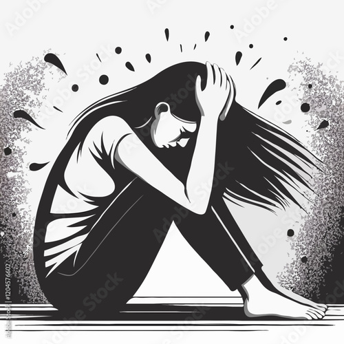 Emotive Silhouette: Woman’s Journey Through Depression and Isolation in Expressive Artwork