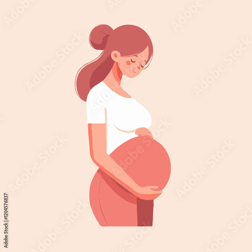Beautiful Pregnant Woman Illustration: Joyful Expecting Motherhood in Warm Tones