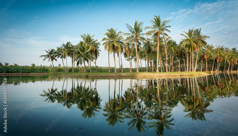 Tall Coconut Trees in Warm Tropical Landscape Tall Coconut Trees in Warm Tropical Landscape